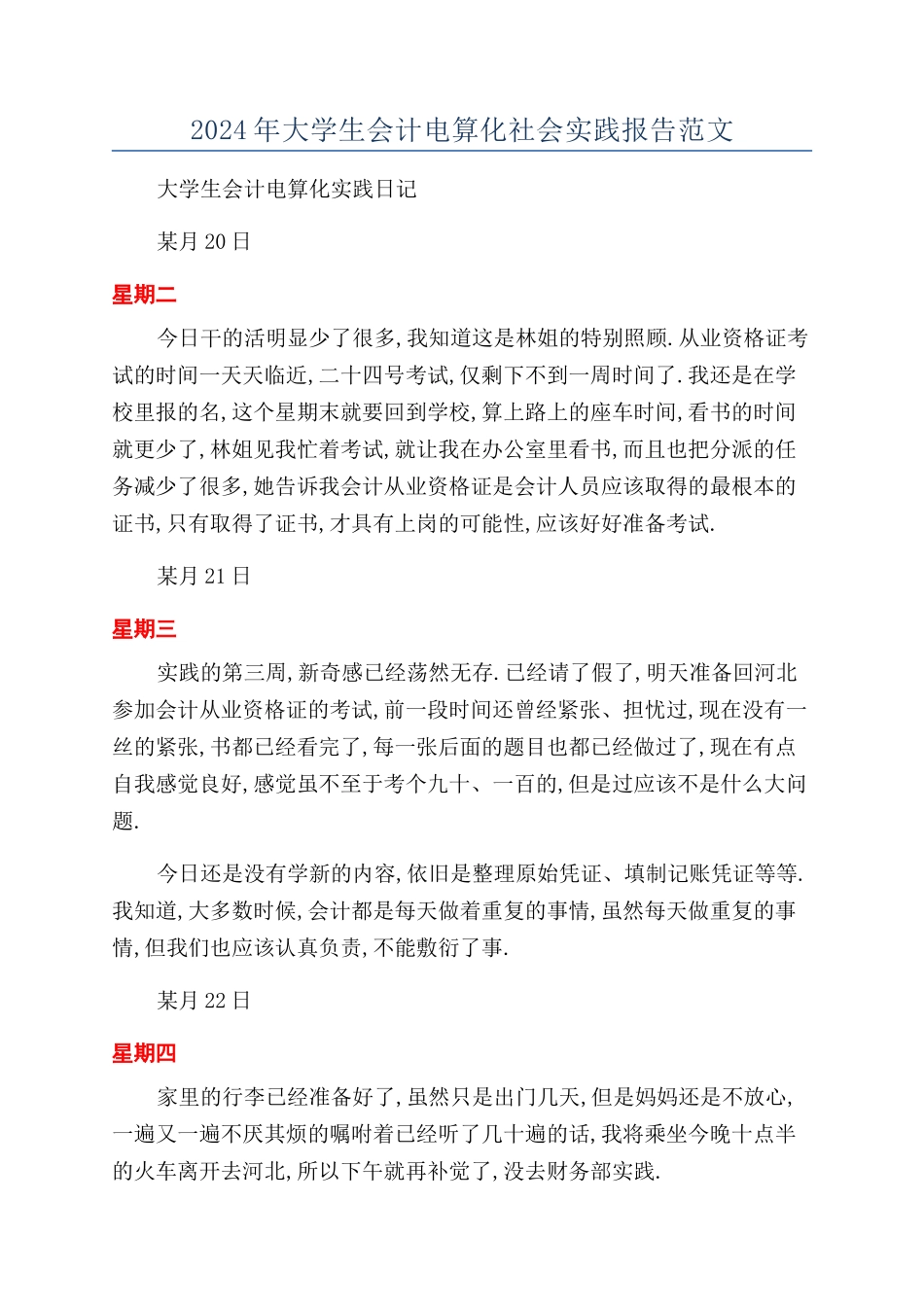 2024年大学生会计电算化社会实践报告范文_第1页