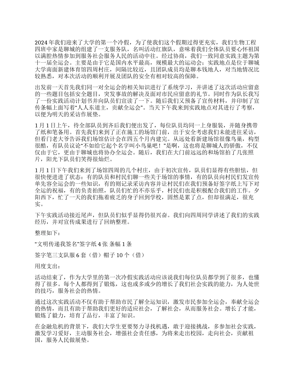 2024年大学生冷假实践报告_第1页