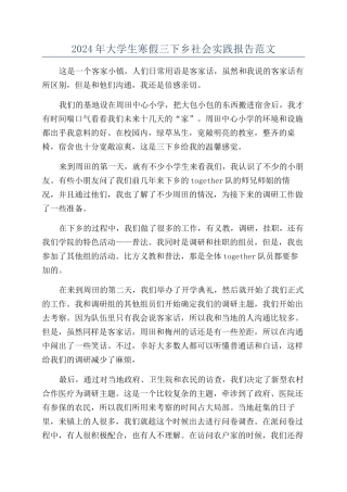 2024年大学生寒假三下乡社会实践报告范文