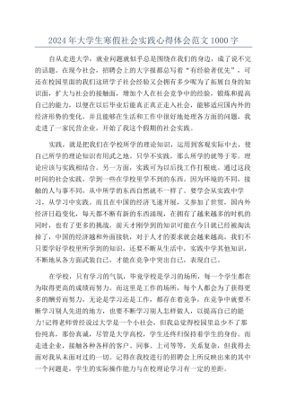2024年大学生寒假社会实践心得体会范文1000字