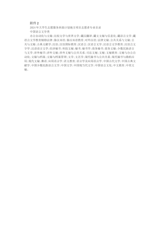 2024年大学生志愿服务西部-计划地方项目志愿者专业目录