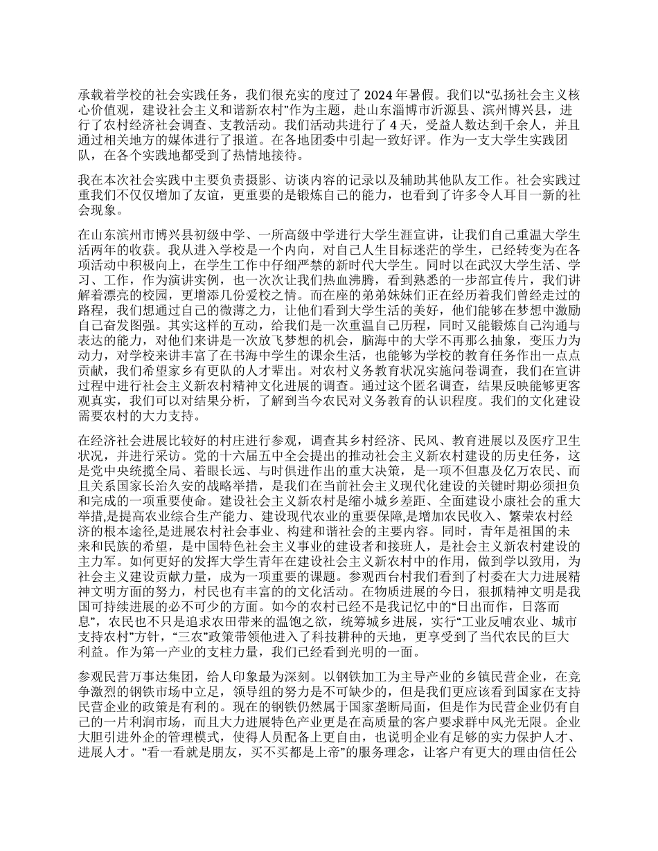 2024年大学生暑假社会实践报告_第1页