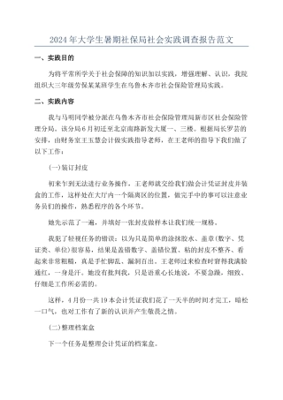 2024年大学生暑期社保局社会实践调查报告范文