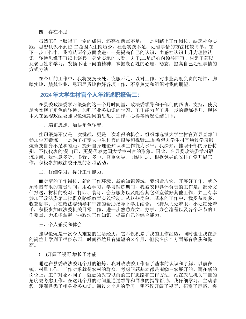 2024年大学生村官个人年终述职报告_第2页
