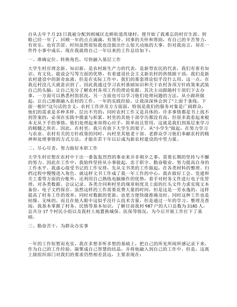 2024年大学生村官全年工作总结_第1页