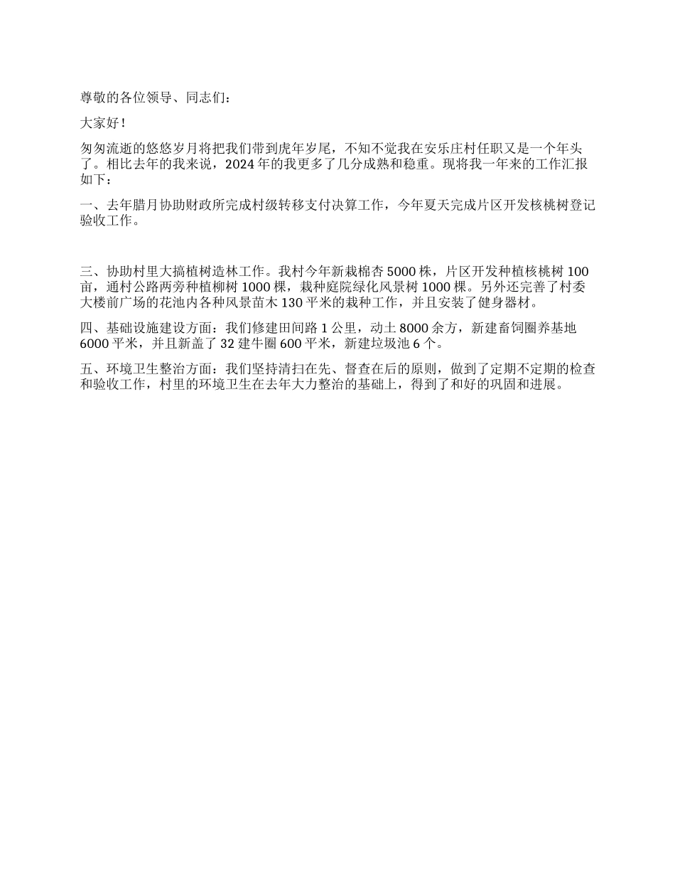 2024年大学生村官工作总结暨2024年计划汇报材料_第1页