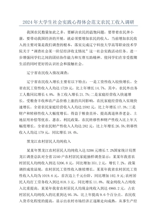 2024年大学生社会实践心得体会范文农民工收入调研