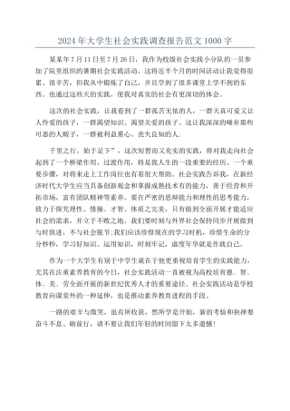 2024年大学生社会实践调查报告范文1000字