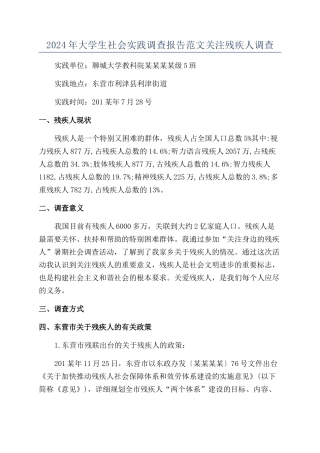2024年大学生社会实践调查报告范文关注残疾人调查