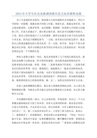 2024年大学生社会实践调查报告范文玩具销售实践