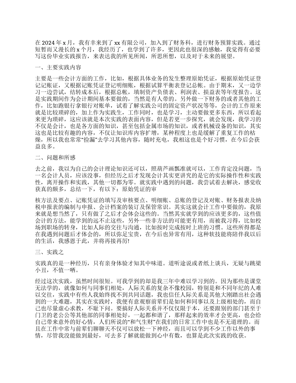 2024年大学生财务预算社会实践报告_第1页