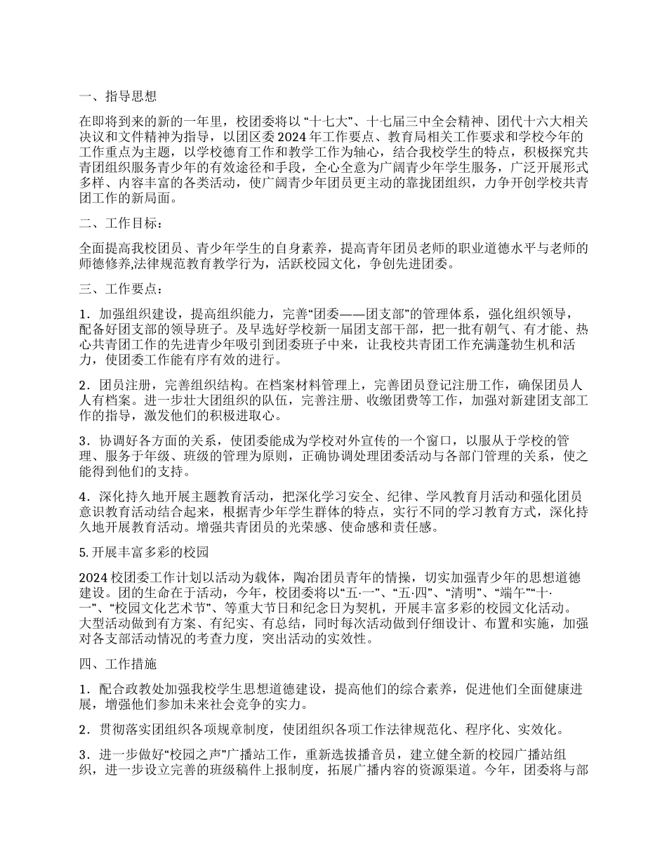 2024年学校团支部工作计划_第1页