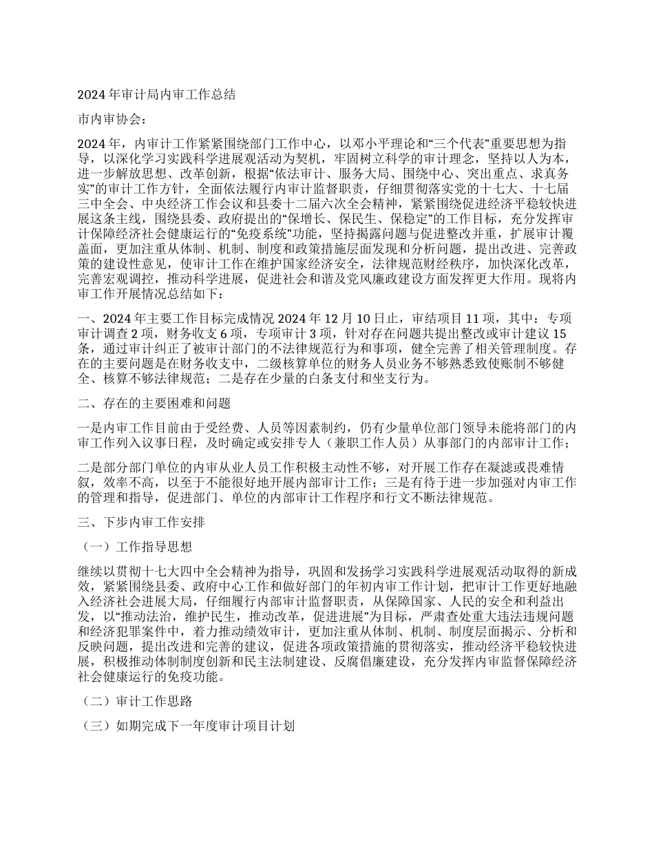 2024年审计局内审工作总结_第1页