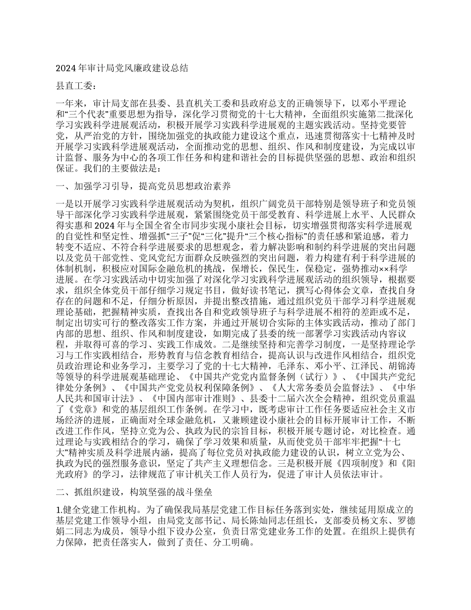 2024年审计局党风廉政建设总结_第1页