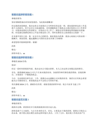 2024年客服总监辞职报告