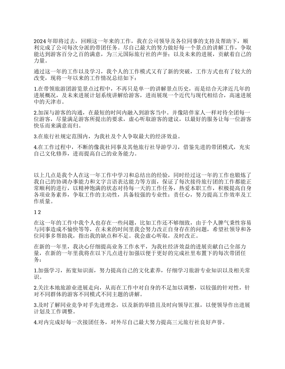 2024年导游年终总结和2024年工作计划_第1页
