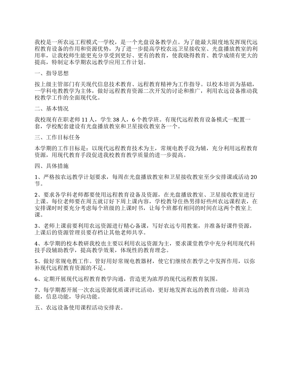 2024年小学农远教学应用工作计划_第1页