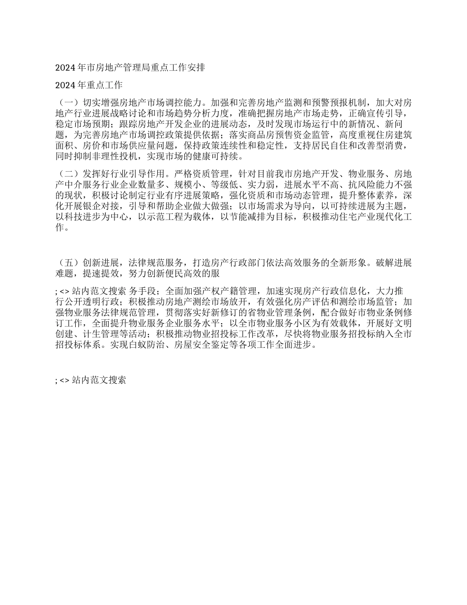 2024年市房地产管理局重点工作安排_第1页