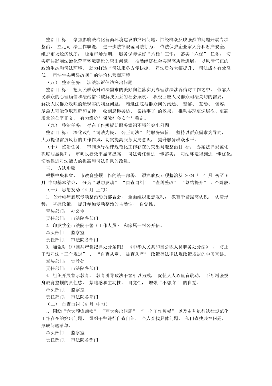 2024年市法院政法队伍教育整顿顽瘴痼疾专项整治工作方案_第2页