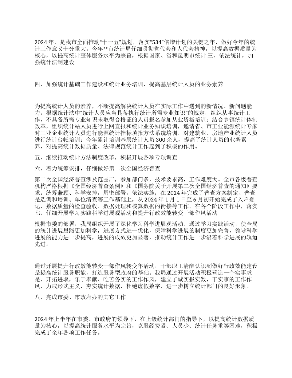2024年市统计局工作总结及2024年工作计划_第1页