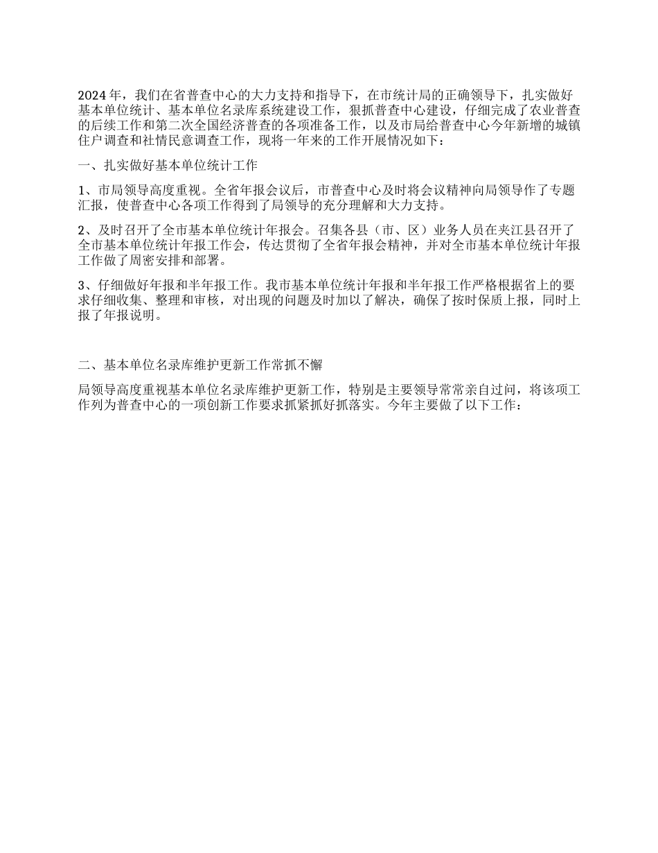 2024年市统计局普查中心工作总结_第1页