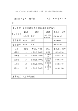 2024年广东石油化工学院大学生暑期动团队立项申报表
