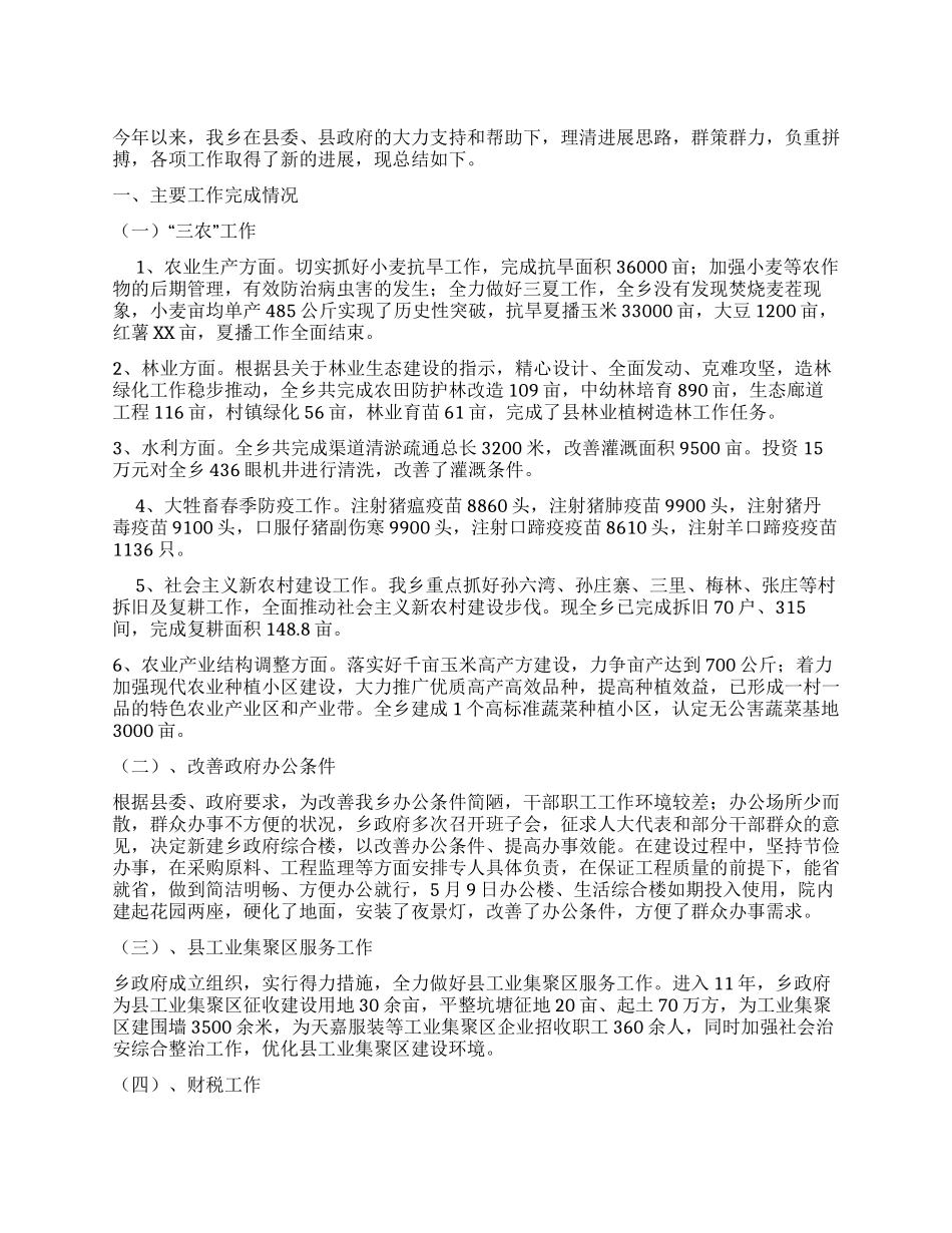 2024年度乡政府半年工作总结_第1页