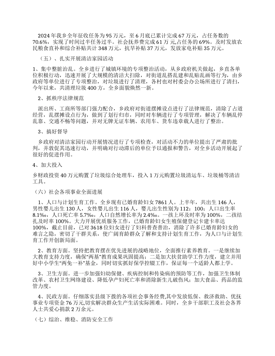 2024年度乡政府半年工作总结_第2页