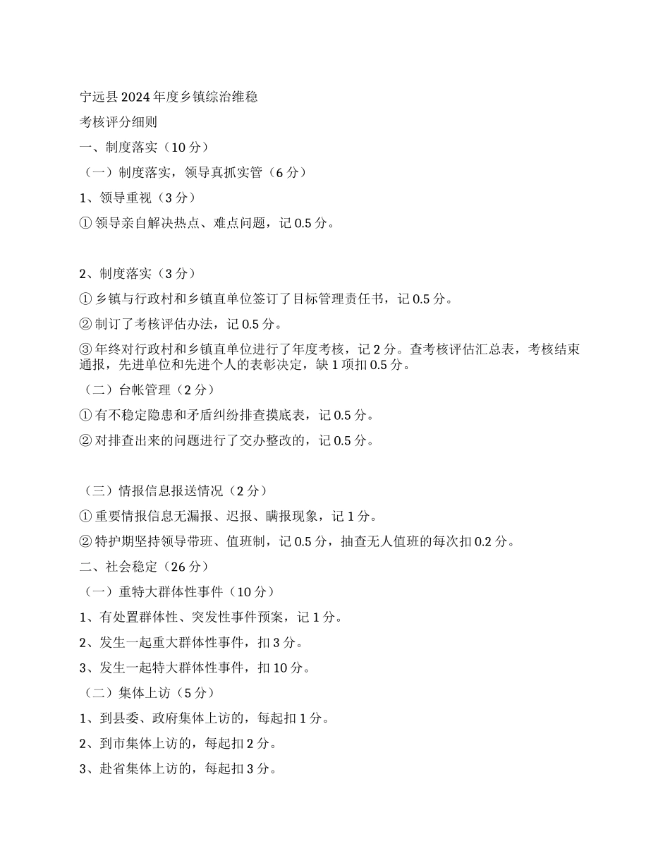 2024年度乡镇综治维稳考核评分细则_第1页