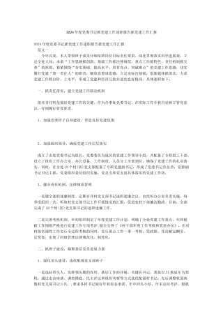 2024年度党委书记抓党建工作述职报告抓党建工作汇报