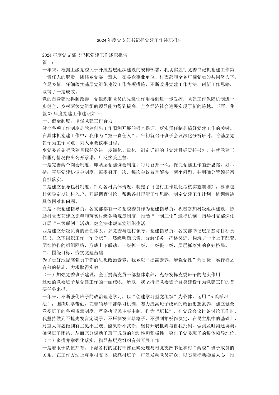 2024年度党支部书记抓党建工作述职报告_第1页