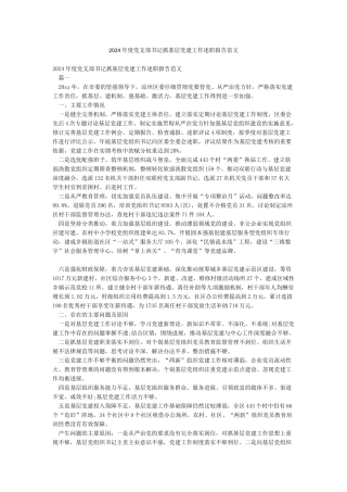 2024年度党支部书记抓基层党建工作述职报告范文