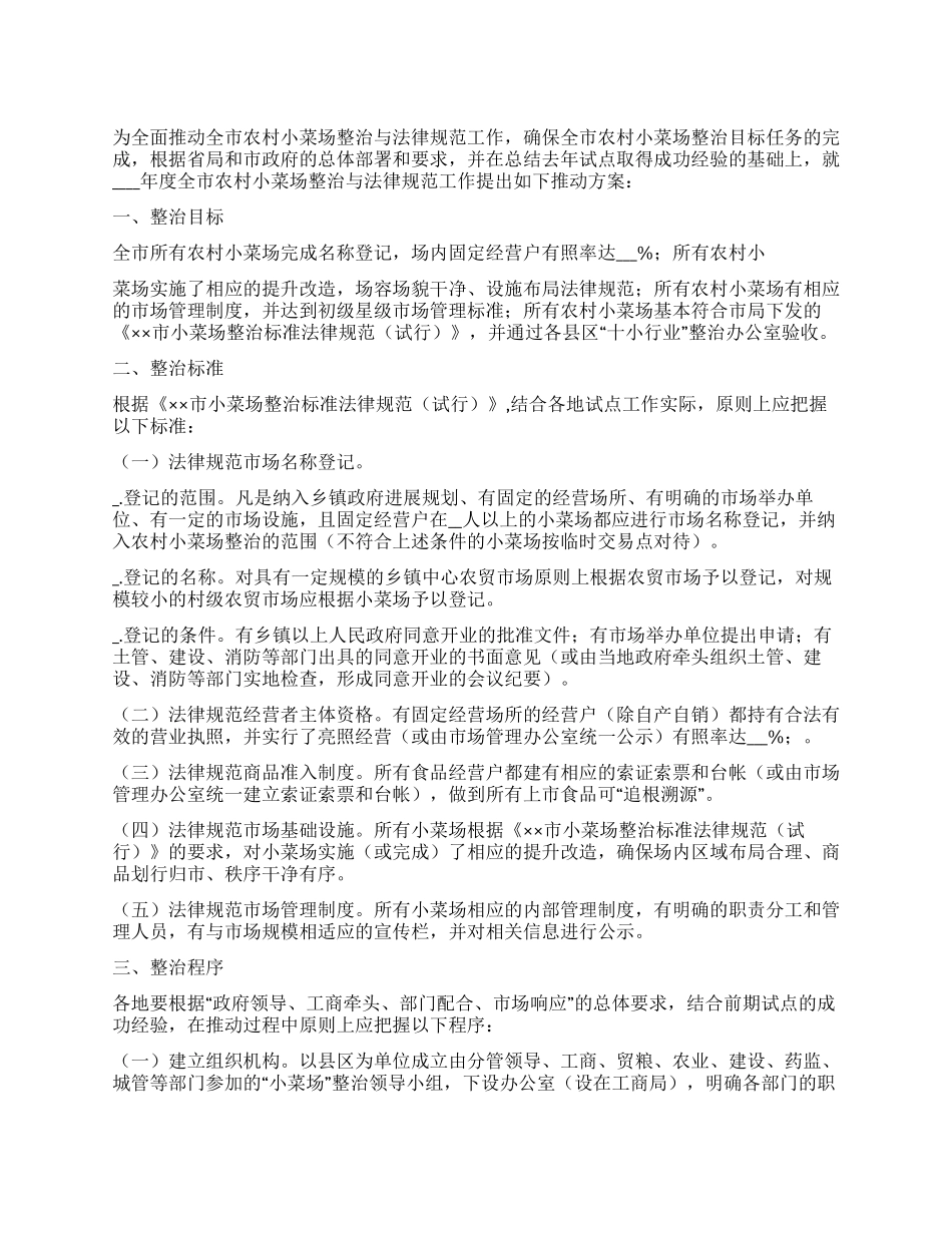 2024年度全市农村小菜场整治与规范工作推进方案_第1页