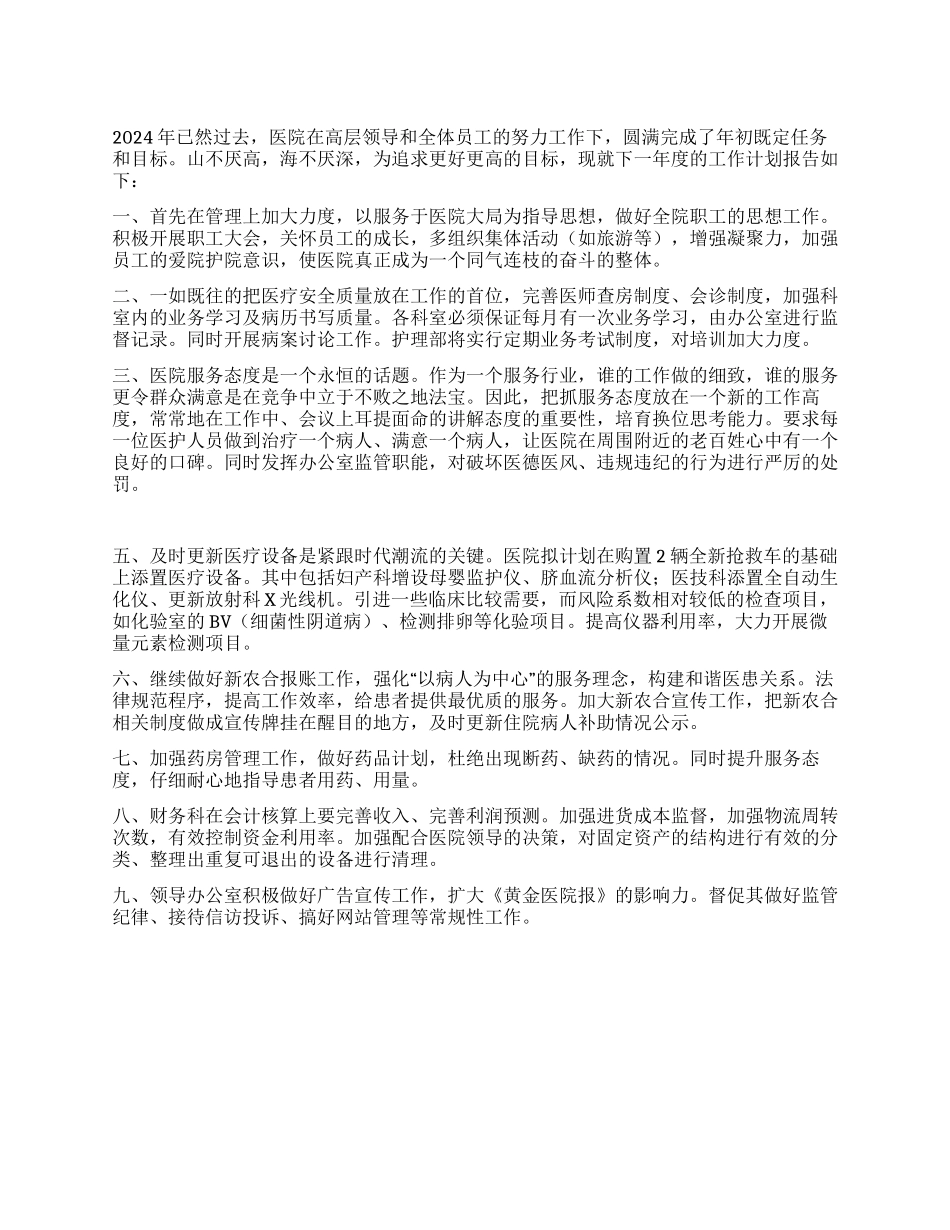 2024年度医院院长工作计划_第1页