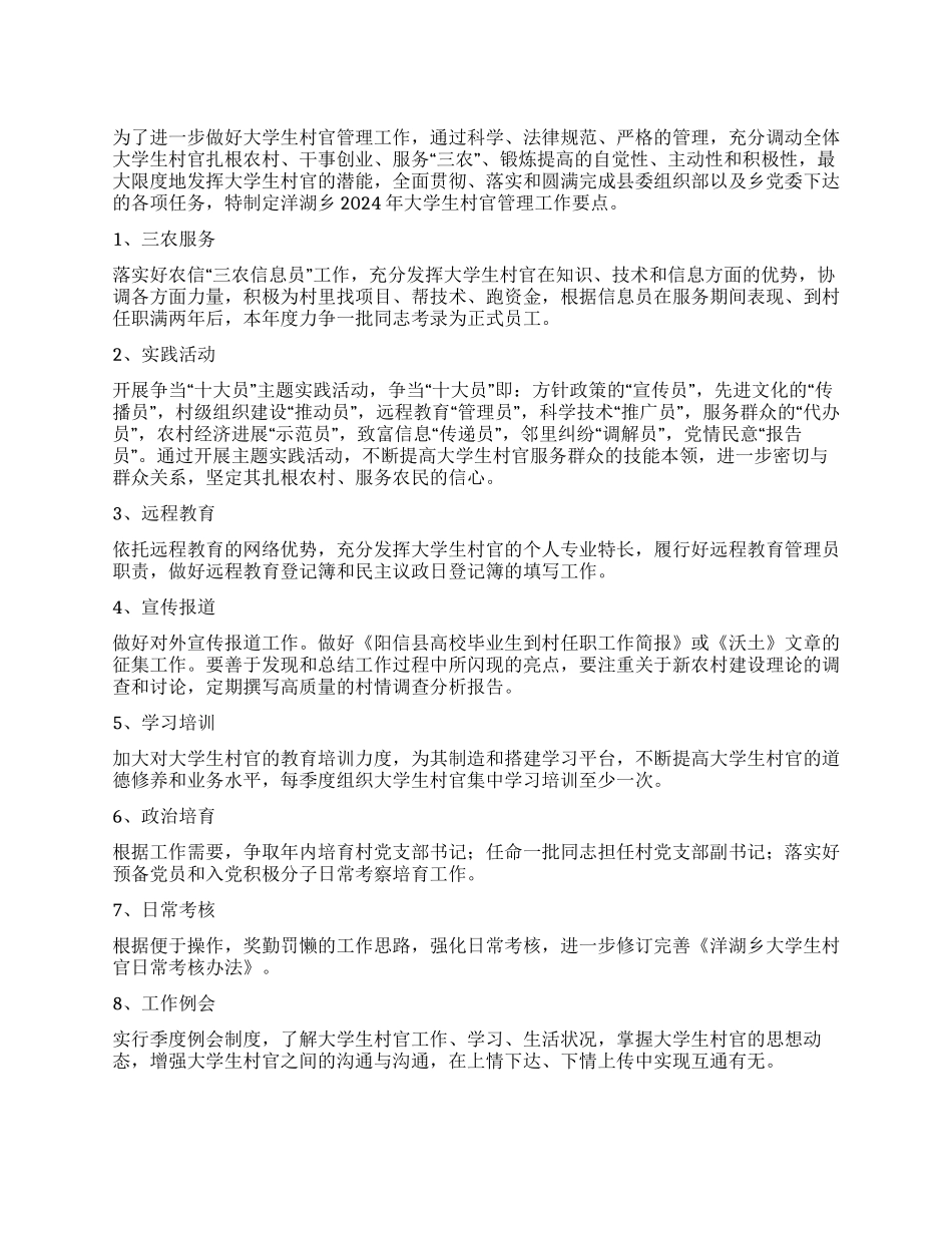 2024年度大学生村官工作计划_第1页