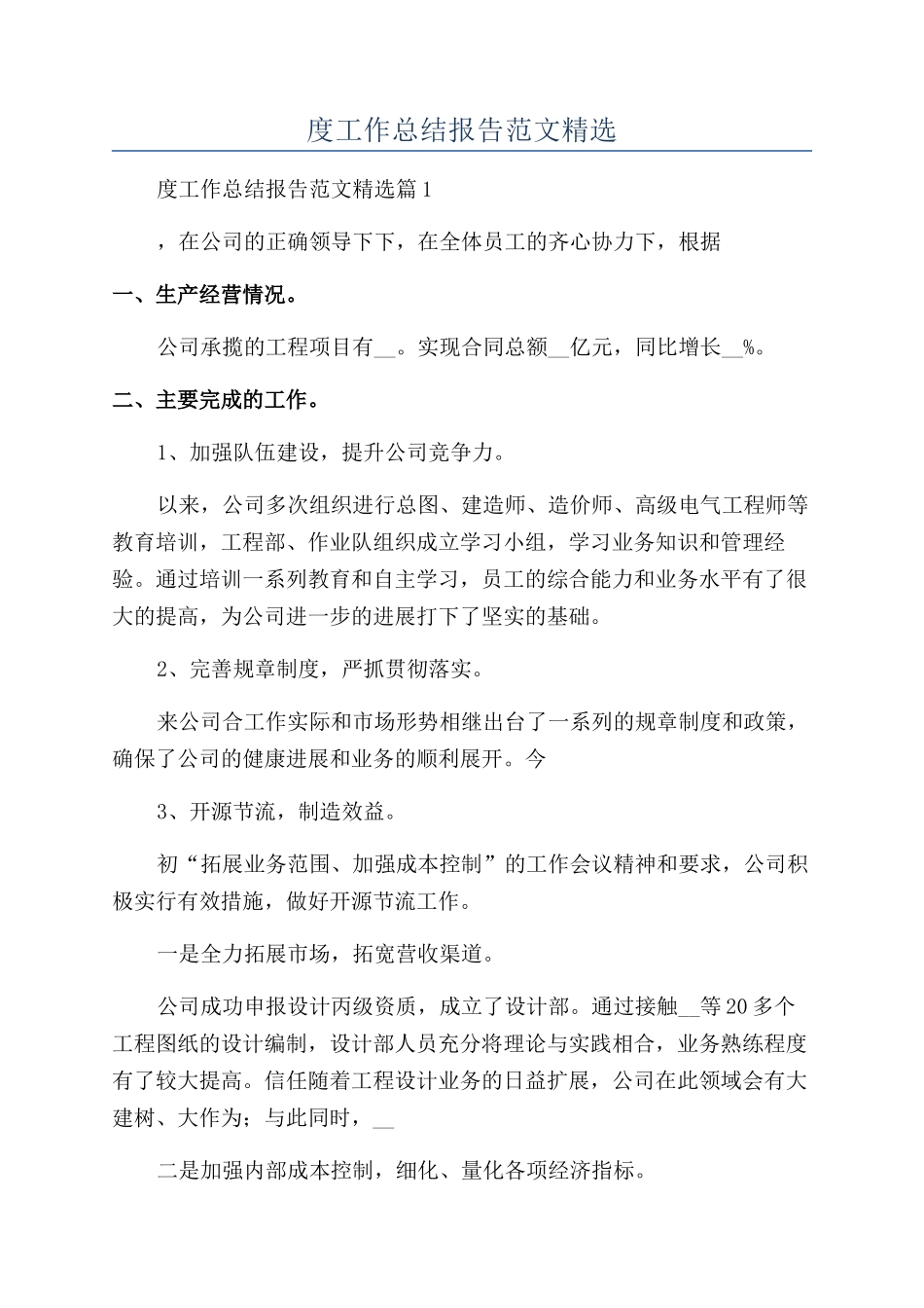 2024年度工作总结报告范文精选_第1页