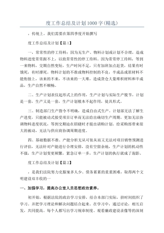 2024年度工作总结及计划1000字