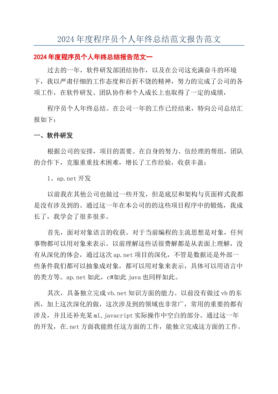 2024年度程序员个人年终总结范文报告范文_第1页