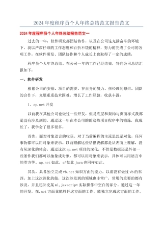 2024年度程序员个人年终总结范文报告范文