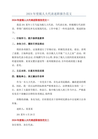 2024年度镇人大代表述职报告范文