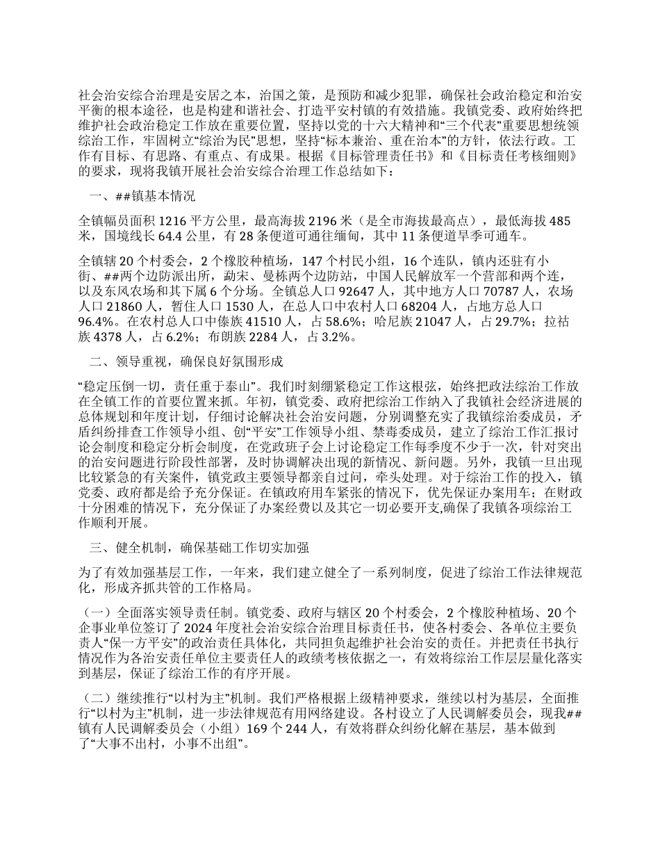 2024年度镇社会治安综合治理工作总结_第1页