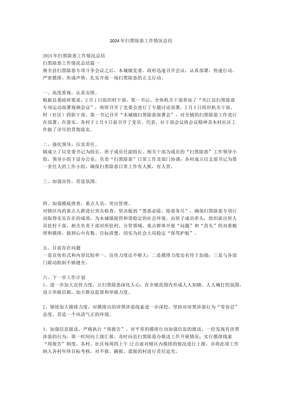 2024年扫黑除恶工作情况总结_第1页