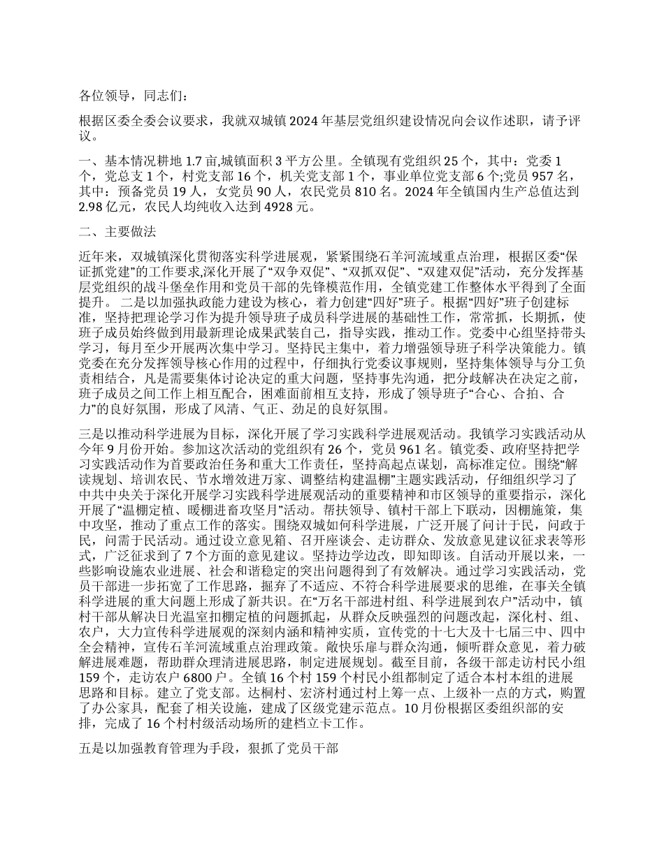 2024年抓基层党组织建设述职报告_第1页