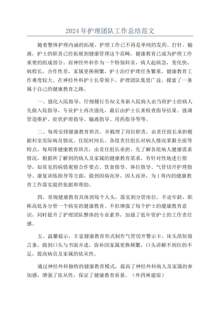 2024年护理团队工作总结范文