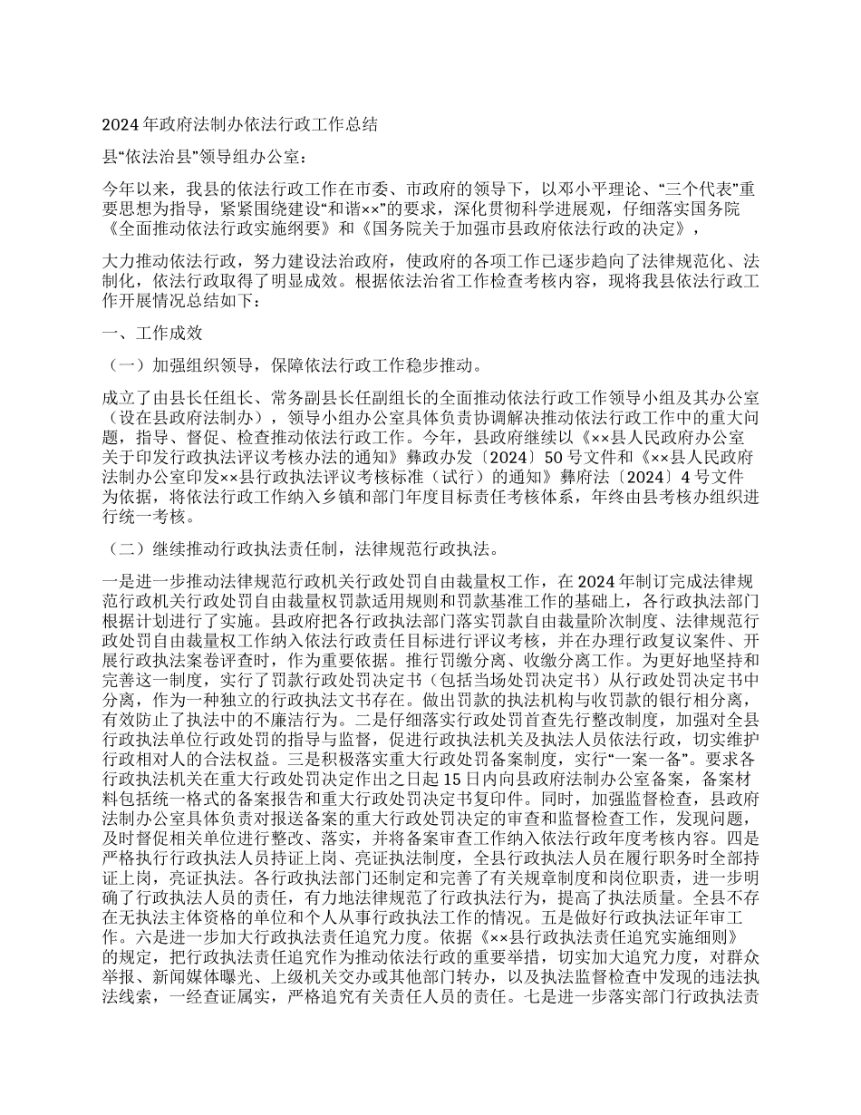2024年政府法制办依法行政工作总结_第1页