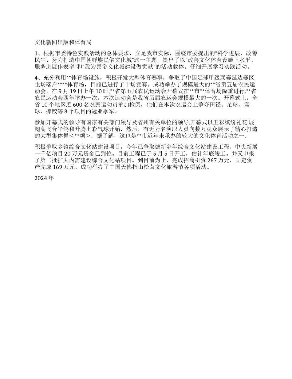 2024年文化体育工作总结及2024年工作思路_第1页