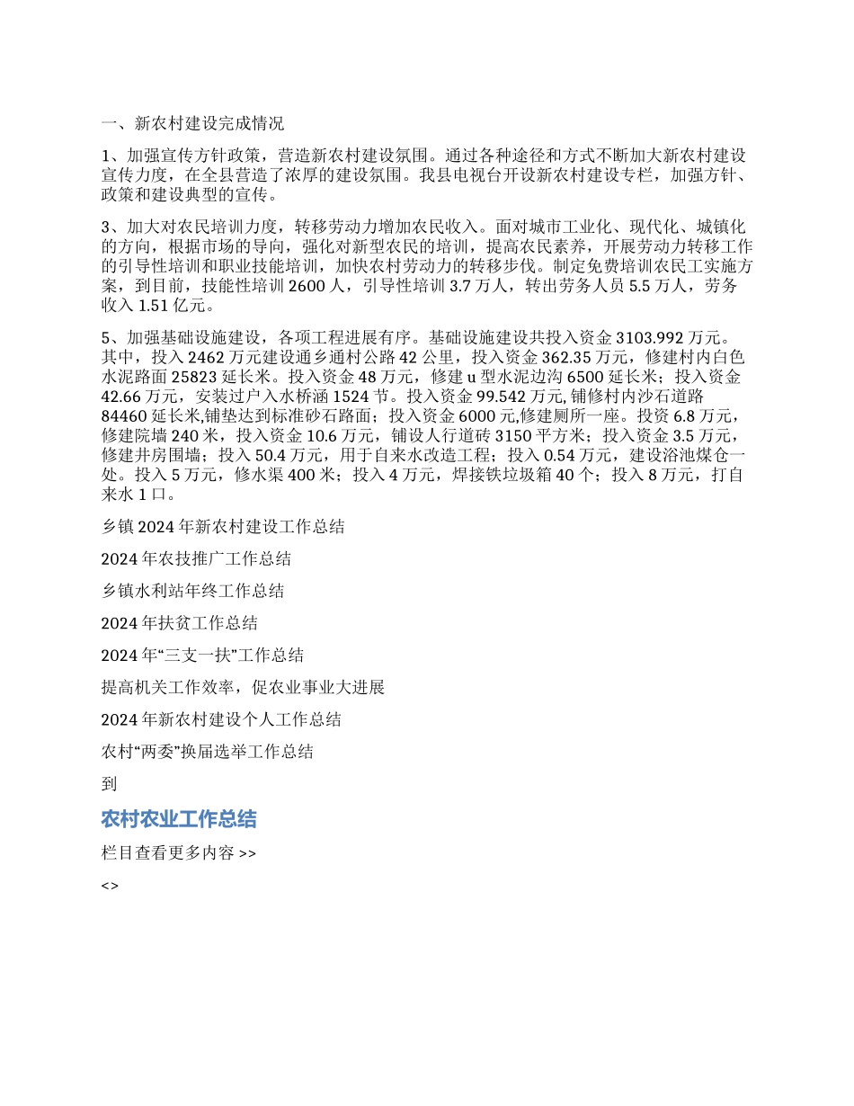 2024年新农村建设工作总结2024年发展思路_第1页