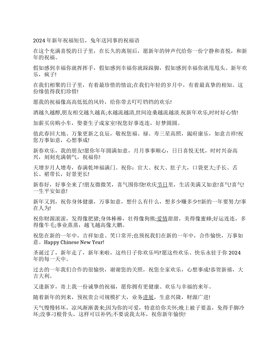 2024年新年祝福短信兔年送同事的祝福语_第1页