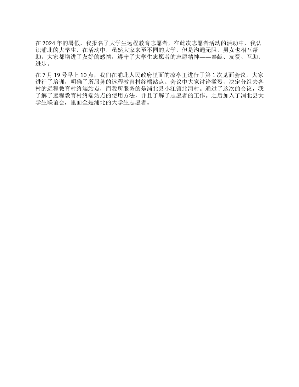 2024年暑假大学生远程教育志愿者工作总结_第1页
