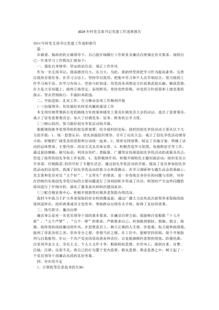 2024年村党支部书记党建工作述职报告